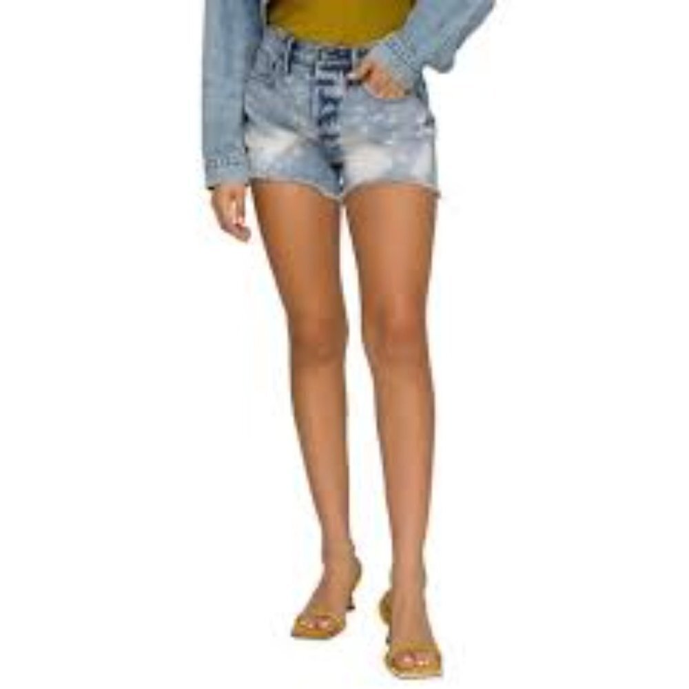✅ Good American Bombshell Cutoff Denim Shorts Size 4 / 27 BUTTON FRONT - Picture 2 of 7